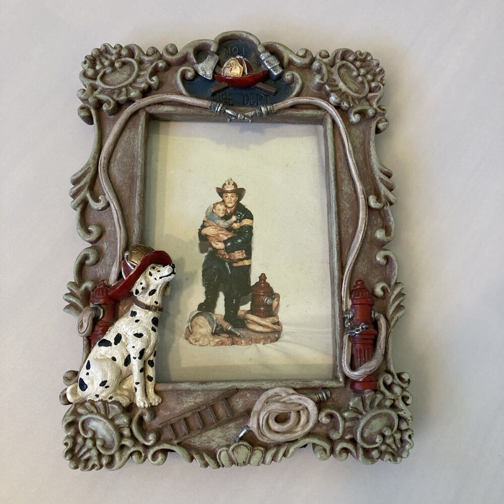 Fireman‎ Picture Frame Dalmatian Firedog No 1 Fire Dept 3.5x5 Photo Tabletop